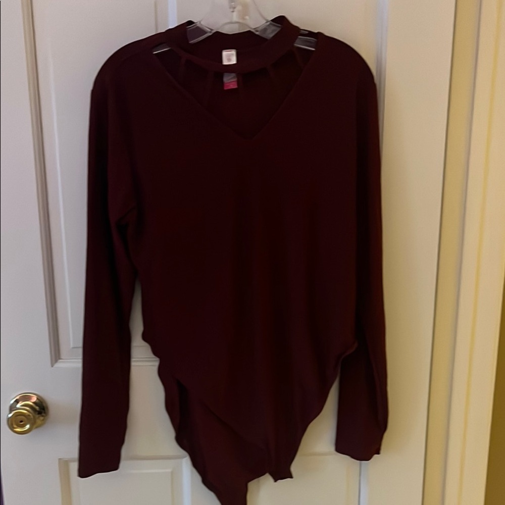 Elegant Burgundy Long Sleeve Bodysuit